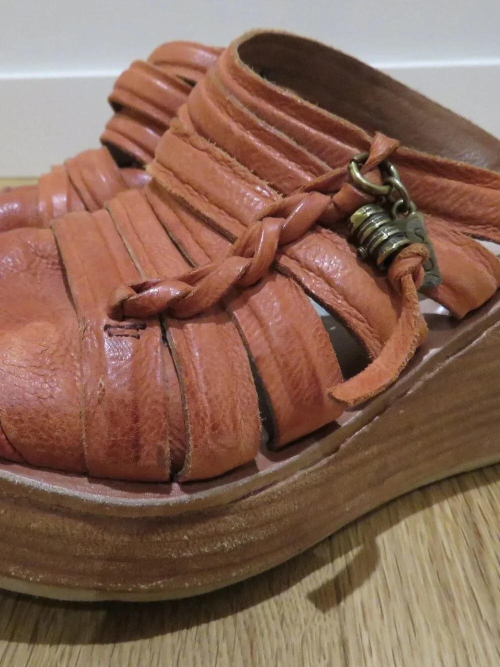 A.S. 98 Nicolls Leather Slip On Wedge Sandal Rust US 6.5/7 Boho Grunge Festival